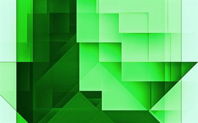 Green abstract background, Green geometric abstraction, Green rectangles background, abstract background