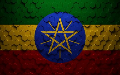 Flag of Ethiopia, honeycomb art, Ethiopia hexagons flag, Ethiopia, 3d hexagons art, Ethiopia flag
