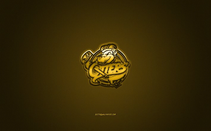 Erie Otters, American club de hockey sur glace, OHL, or logo, jaune fond de fibre de carbone, de l&#39;Ontario de la Ligue de Hockey, hockey sur glace, Erie, Pennsylvanie, etats-unis, le Canada, Erie Otters logo