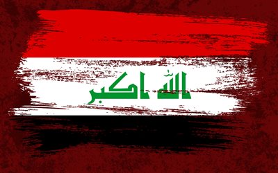 4k, Flag of Iraq, grunge flags, Asian countries, national symbols, brush stroke, Iraqi flag, grunge art, Iraq flag, Asia, Iraq