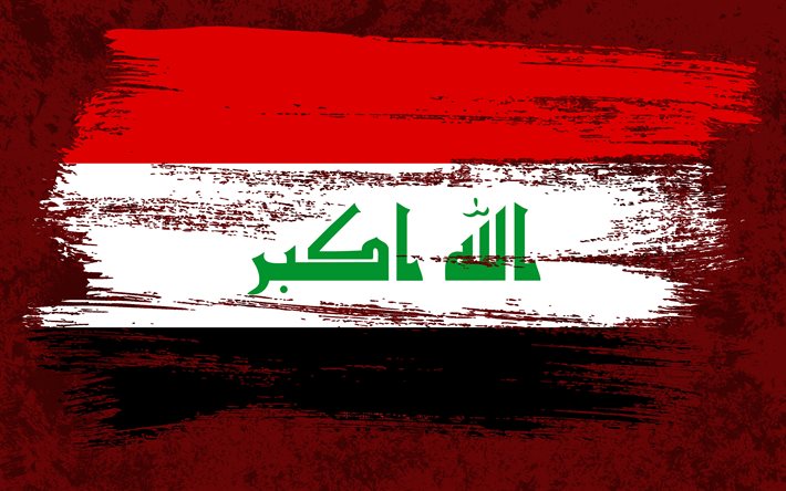 4k, Flagga av Irak, grunge flaggor, Asiatiska l&#228;nder, nationella symboler, penseldrag, Irakiska flaggan, grunge konst, Irak flagga, Asien, Irak