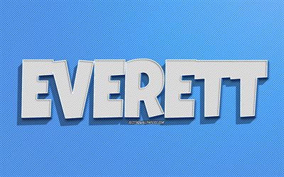 Everett, blue lines background, wallpapers with names, Everett name, male names, Everett greeting card, line art, picture with Everett name
