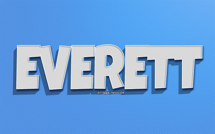 Everett, linee blu di sfondo, sfondi per il desktop con nomi, Everett nome, nomi maschili, Everett biglietto di auguri, line art, immagine con nome Everett