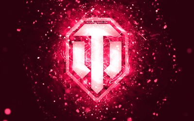 World of Tanks pink logo, 4k, pink neon lights, WoT, creative, pink abstract background, World of Tanks logo, brands, WoT logo, World of Tanks