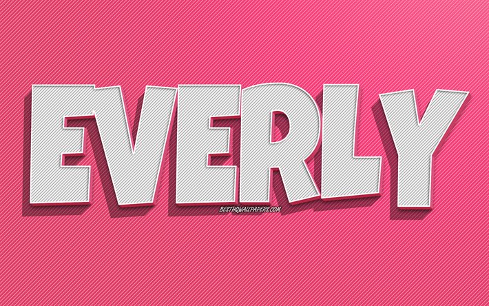 Everly, ピンクのラインの背景, 壁紙名, Everly名, 女性の名前, Everly挨拶カード, ラインアート, 写真Everly名