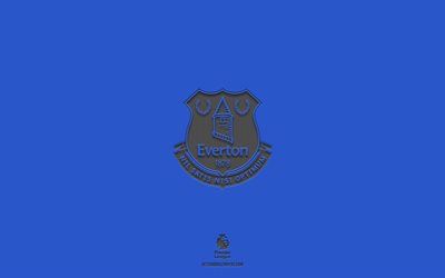 O Everton FC, fundo azul, Equipe de futebol inglesa, O Everton FC emblema, Premier League, Inglaterra, futebol, O Everton FC logotipo