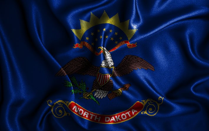 Pohjois-Dakotan osavaltion lippu, 4k, silkki aaltoileva liput, amerikan valtioiden, USA, Lippu Pohjois-Dakota, kangas liput, 3D art, Pohjois-Dakota, Yhdysvallat, Pohjois-Dakota 3D flag, YHDYSVALTOJEN
