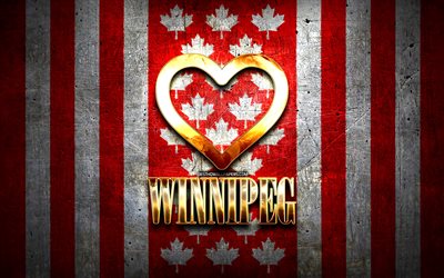 Winnipeg, Kanada şehirleri, altın yazıt, Kanada, altın kalp, bayrak ile Winnipeg, sevdiğim şehirler, Aşk Winnipeg Seviyorum