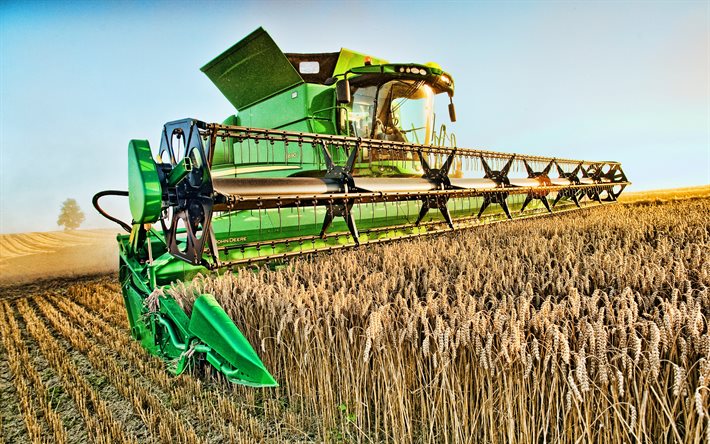 A John Deere S690i, 4k, colhedora, 2021 combina, a sega do trigo, a colheita conceitos, agricultura conceitos, A John Deere