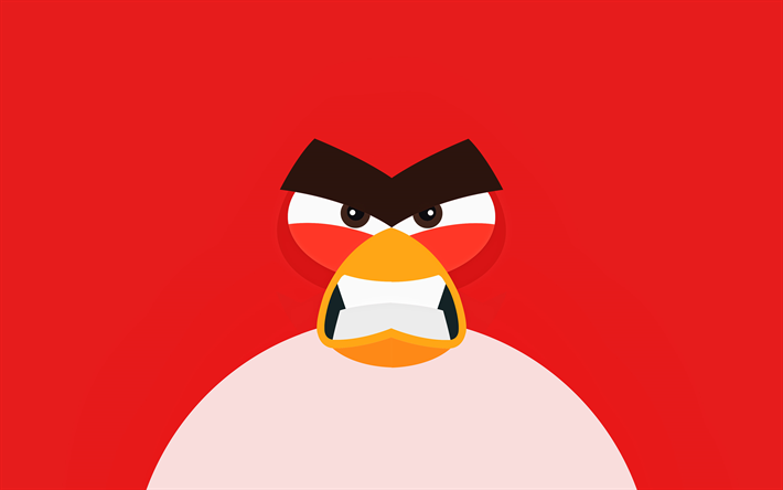 red angry birds, 4k, minimaalinen, punainen tausta, luova, angry birds -hahmot, angry birds
