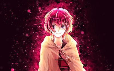 Yona, 4k, purple neon lights, protagonist, Akatsuki no Yona, manga, Yona of the Dawn