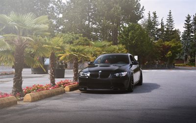 4k, BMW M3, E92, front view, exterior, black M3 E92, matte black M3, German cars, BMW
