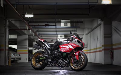 2022, yamaha yzf-r1, 4k, vista de frente, exterior, negro rojo yzf-r1, japonés de motos deportivas, yamaha