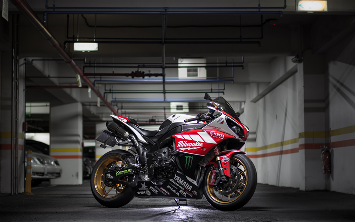 2022, Yamaha YZF-R1, 4k, front view, exterior, black red YZF-R1, japanese sportbikes, Yamaha