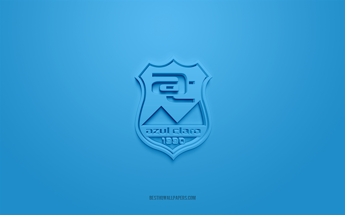 azul claro numazu, logo creativo en 3d, fondo azul, j3 league, emblema 3d, japan football club, numazu, jap&#243;n, arte 3d, f&#250;tbol, ​​azul claro numazu logo 3d