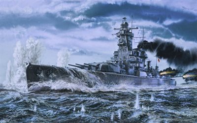 アドミラルグラーフシュピー, 4k, hdr, 第二次世界大戦, ドイツの重巡洋艦, ドイツ海軍, 軍艦, アートワーク