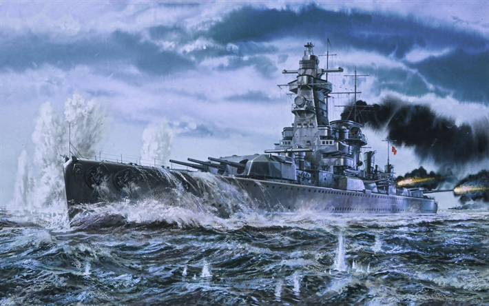 الأدميرال جراف سبي, 4k, hdr, الحرب العالمية الثانية, الطراد الألماني الثقيل, البحرية الألمانية, السفن الحربية, عمل فني