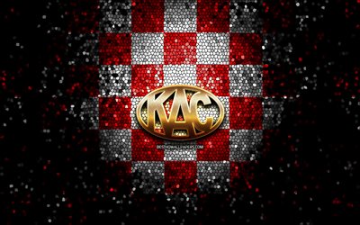 ec kac, logo glitter, ice hockey league, sfondo a scacchi bianco rosso, hockey, squadra di hockey austriaca, logo ec kac, arte del mosaico, klagenfurt eishockey
