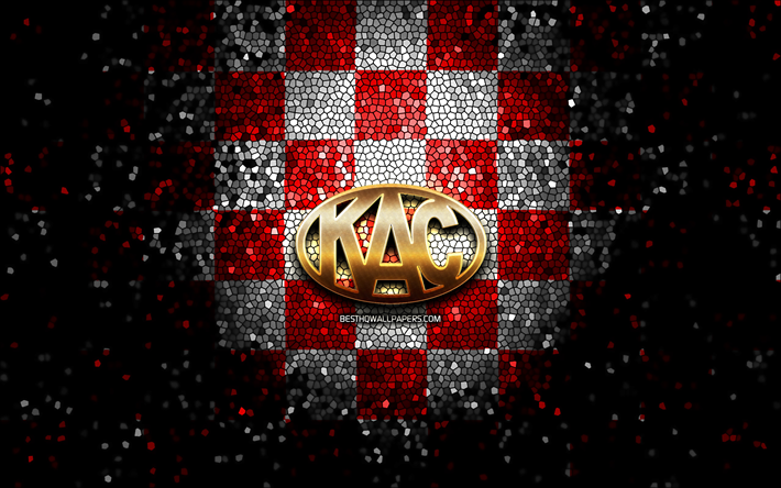 ec kac, logotipo de brillo, liga de hockey sobre hielo, fondo a cuadros rojo y blanco, hockey, equipo de hockey austriaco, logotipo de ec kac, arte de mosaico, klagenfurt eishockey
