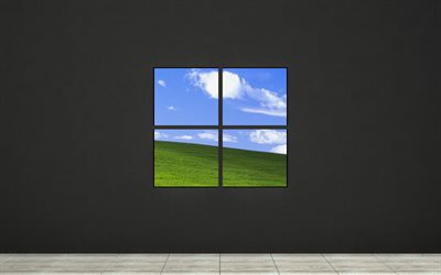 Windows logo, gray background, nature, Windows 11 logo, Windows emblem, Windows