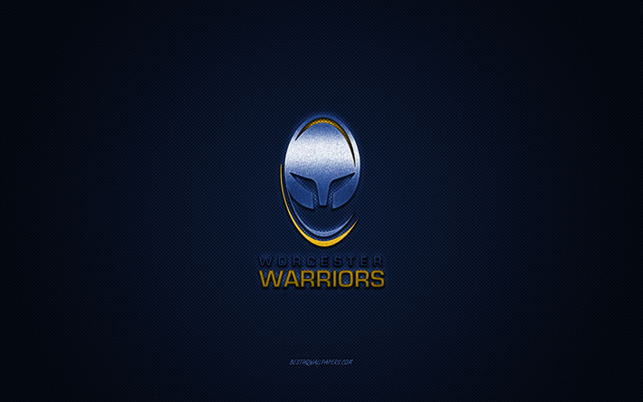 worcester warriors, englischer rugby-club, blaues logo, blauer kohlefaserhintergrund, super league, rugby, england, logo der worcester warriors