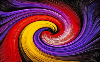 abstrait vortex, 4k, vagues colorées, grunge vortex, créatif, arrière-plans colorés, vecteur de l art, tourbillon abstrait