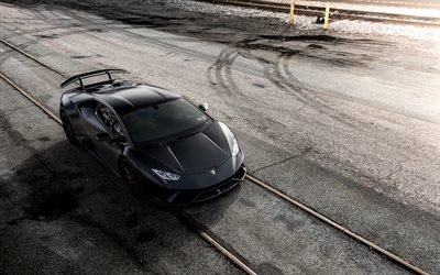 4k, Lamborghini Huracan Performante, top view, black Huracan, Huracan tuning, black supercar, Italian sports cars, Lamborghini