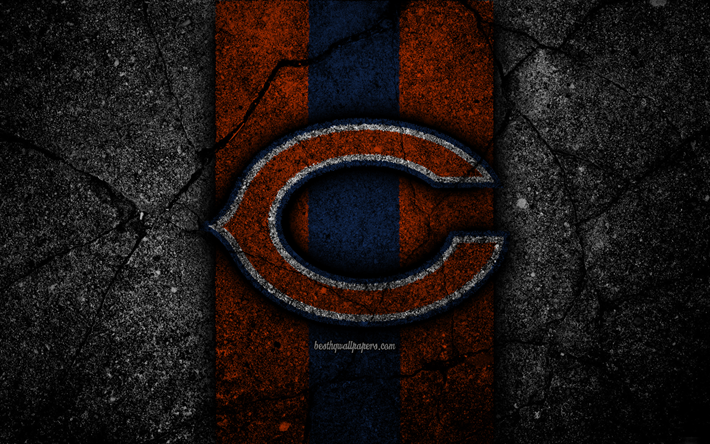 4k, Chicago Bears, logo, musta kivi, NFL, NFC, amerikkalainen jalkapallo, USA, art, asfaltti rakenne, Pohjois-Jako