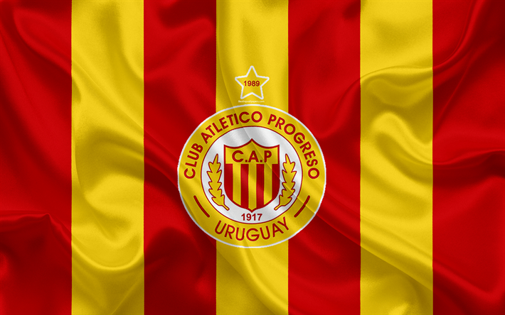 Club Atletico Progreso, 4k, Uruguayn football club, silkki tekstuuri, logo, tunnus, keltainen-punainen lippu, Montevideo, Uruguay, Uruguayn P&#228;&#228;sarjassa, jalkapallo, CA Progreso