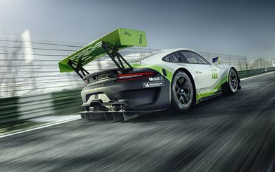 Porsche 911 GT3 R, 2019, racing car, rear view, exterior, supercar, racing track, German sports cars, Porsche