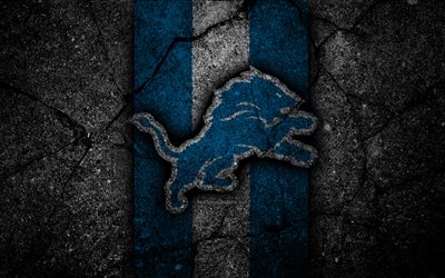 4k, Detroit Lions, logo, nero, pietra, NFL, NFC, football americano, USA, arte, asfalto texture, South Division