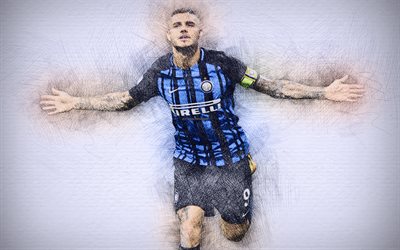 Mauro Icardi, 4k, konstverk, Internationella, fotboll, Serie A, Icardi, Inter Milan, fotbollsspelare, ritning Icardi, Inter Milan FC