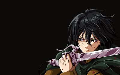 Mikasa Ackerman, 4k, la espada, el Ataque en Tit&#225;n, manga de Shingeki no Kyojin