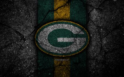 4k, Green Bay Packers, logo, nero, pietra, NFL, NFC, football americano, USA, arte, asfalto texture, North Division