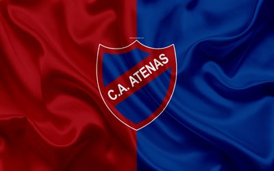 Atenas de San Carlos, 4k, Uruguayan football club, silk texture, logo, emblem, blue red flag, San Carlos, Uruguay, Uruguayan Primera Division, football