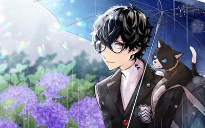 Joker, Kurusu Akira, black cat, Morgana, Persona 5, protagonist, Megami Tensei