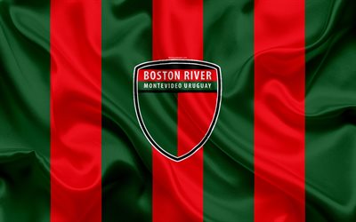 بوسطن نهر FC, 4k, أوروغواي لكرة القدم, نسيج الحرير, شعار, الأخضر العلم الأحمر, سان كارلوس, أوروغواي, أوروغواي الدرجة الأولى, كرة القدم, نادي أتلتيكو بوسطن النهر