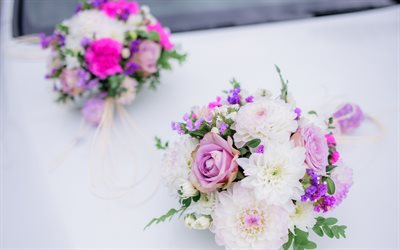 wedding bouquet, roses, white chrysanthemums, wedding concepts, purple roses, beautiful flowers