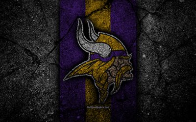 4k, Minnesota Vikings, logo, black stone, NFL, NFC, american football, USA, art, asphalt texture, North Division