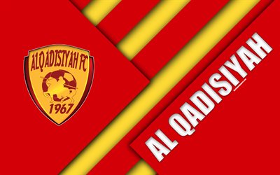 Al Qadisiyah FC, 4k, red yellow abstraction, logo, Saudi Arabian football club, material design, El Khubar, Saudi Arabia, football, Saudi Professional League, Al-Qadsiah