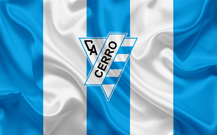 CAセロ, 4k, 但しサッカークラブ, シルクの質感, ロゴ, エンブレム, 青白旗, モンテビデオ, ウルグアイ, 但し第一部門, サッカー