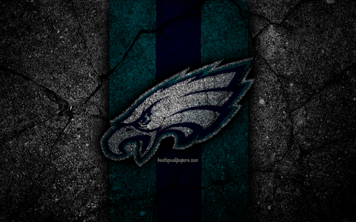 4k, Philadelphia Eagles, logotyp, svart sten, NFL, NFC, amerikansk fotboll, USA, konst, asfalt konsistens, East Division