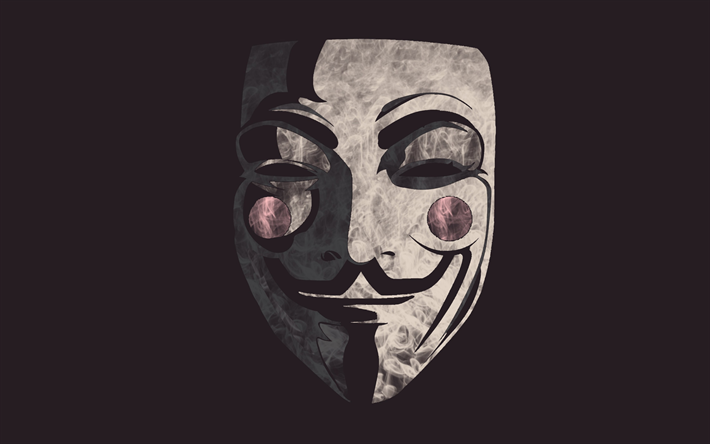 Anonymus, 4k, maske, minimal, gri arka plan