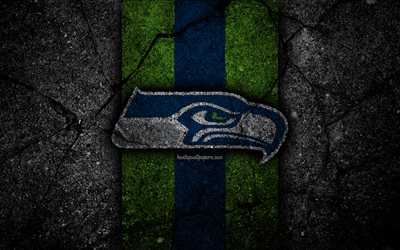 4k, Seattle Seahawks, logo, black stone, NFL, NFC, american football, USA, art, asphalt texture, West Division