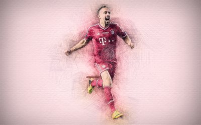 Franck Ribery, 4k, artwork, football stars, Bayern Munich, Ribery, soccer, Bundesliga, footballers, drawing Ribery, FC Bayern Munich