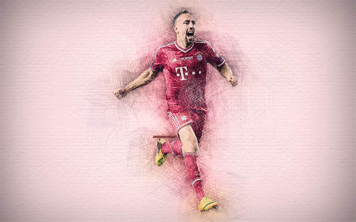 Franck Ribery, 4k, obras de arte, estrelas do futebol, O Bayern De Munique, Ribery, futebol, Bundesliga, jogadores de futebol, desenho Ribery, O FC Bayern de Munique
