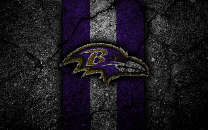 4k, Ravens de Baltimore, logotipo, piedra negra, NFL, f&#250;tbol americano, estados UNIDOS, el asfalto de la textura, la Liga Nacional de F&#250;tbol, la Conferencia Americana