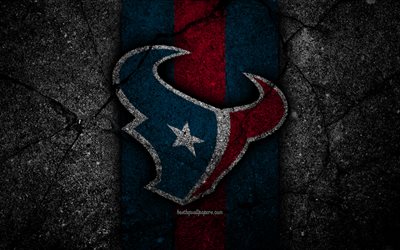 4k, Houston Texans, logo, nero, pietra, NFL, football americano, USA, asfalto texture, Lega Nazionale di Football americano, American Conference