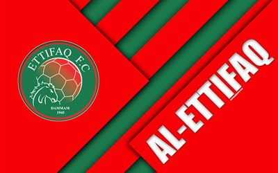 Al-Ettifaq FC, 4k, (verde, rosso e astrazione, logo, Saudi Arabian football club, il design dei materiali, Dammam, Arabia Saudita, calcio, Arabia Professionale