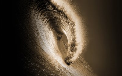 grande onda, tsunami, p&#244;r do sol, noite, oceano, ondas